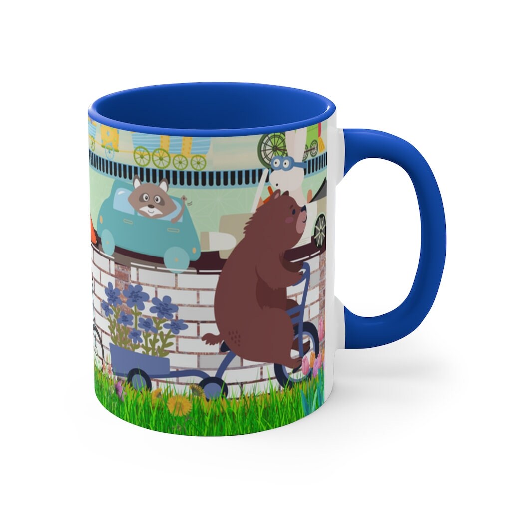 Daily Commute - 11oz {Navy Blue/Red/Pink/Green}  | Forest Animals | Fox | Bear| Rabbit on Bicycles