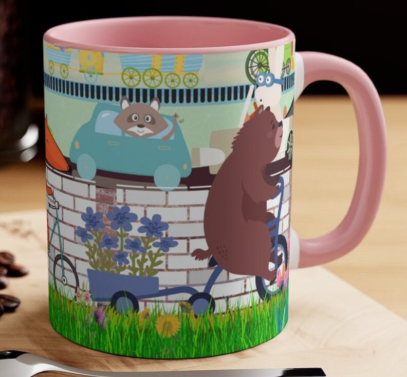 Daily Commute - 11oz {Navy Blue/Red/Pink/Green}  | Forest Animals | Fox | Bear| Rabbit on Bicycles
