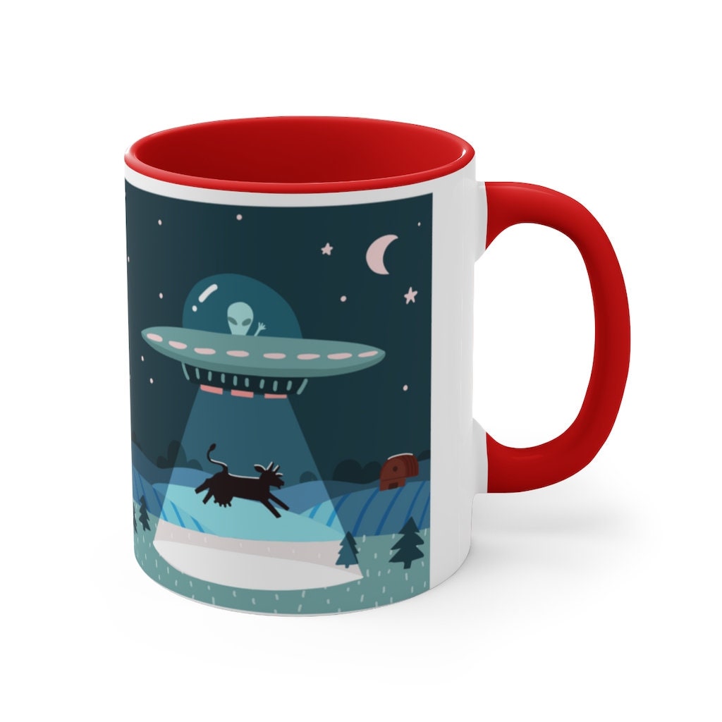 I Believe -Cow Alien Abduction -{Red/Navy/Black} Funny Coffee Mug, 11oz | Funny Gift | Funny Coffee Mug | Funny Alien Mug