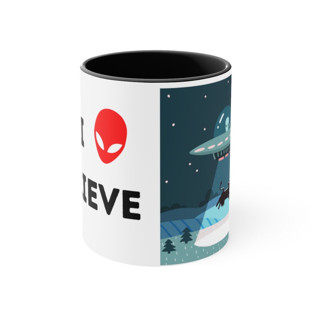 I Believe -Cow Alien Abduction -{Red/Navy/Black} Funny Coffee Mug, 11oz | Funny Gift | Funny Coffee Mug | Funny Alien Mug