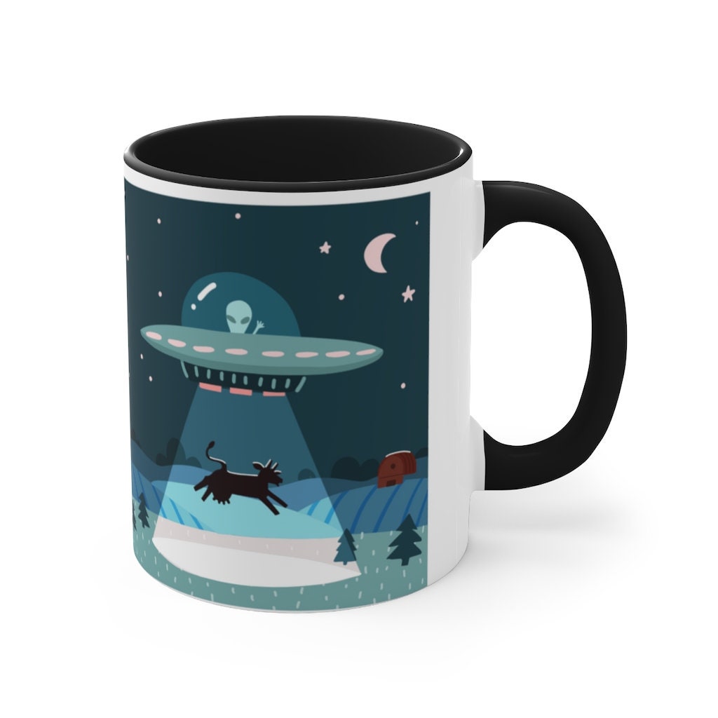 I Believe -Cow Alien Abduction -{Red/Navy/Black} Funny Coffee Mug, 11oz | Funny Gift | Funny Coffee Mug | Funny Alien Mug