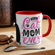 Load image into Gallery viewer, Best Cat Mom Ever {Hot Pink and Black}  Fun Coffee Mug, 11oz | Funny Gift | Funny Coffee Mug |Cat Mug | Funny Cat Mug
