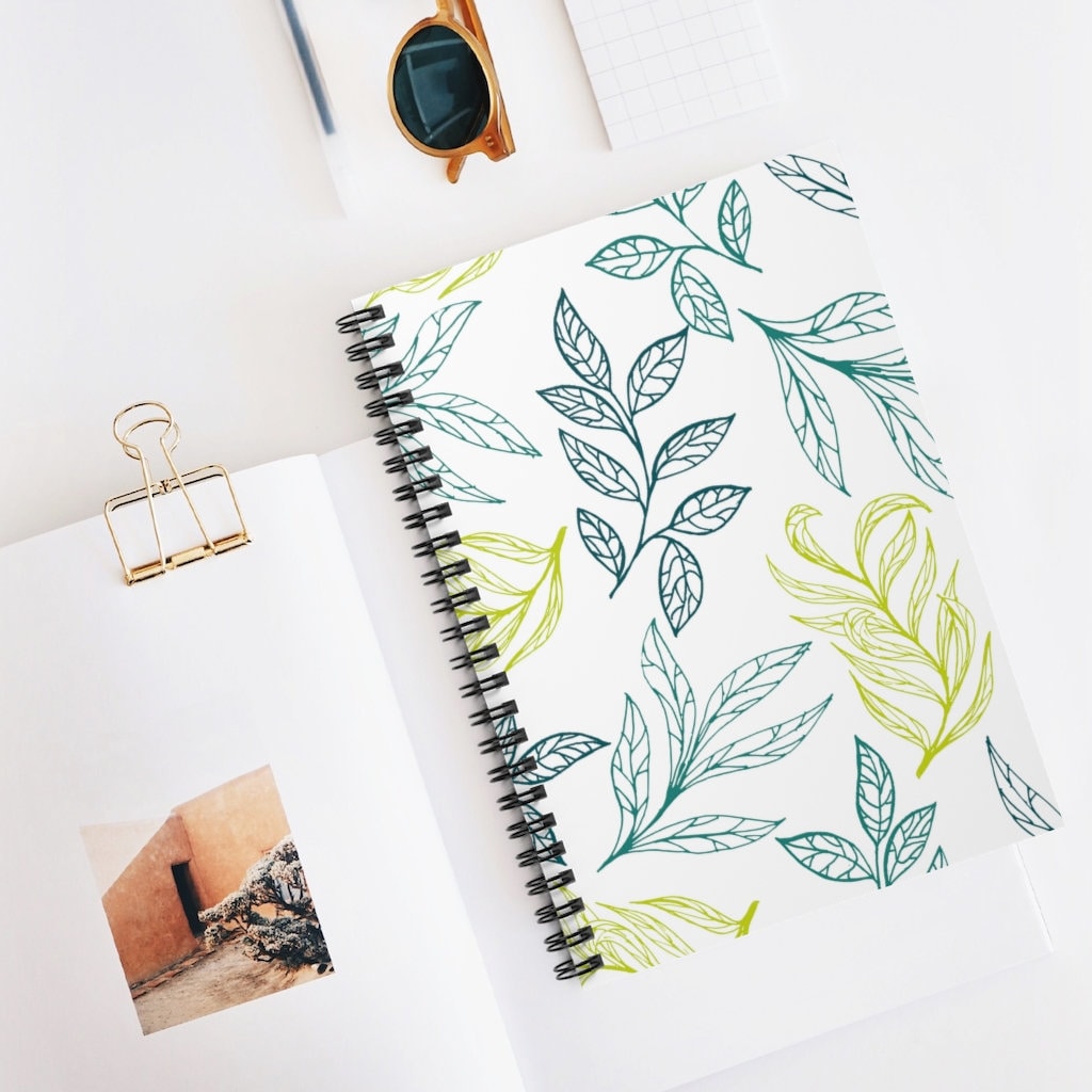 Leaf Print Spiral Notebook/Journal  -College Ruled Line  Journal - 6" x 9" | Mother's Day Gift | Grocery List Notebook