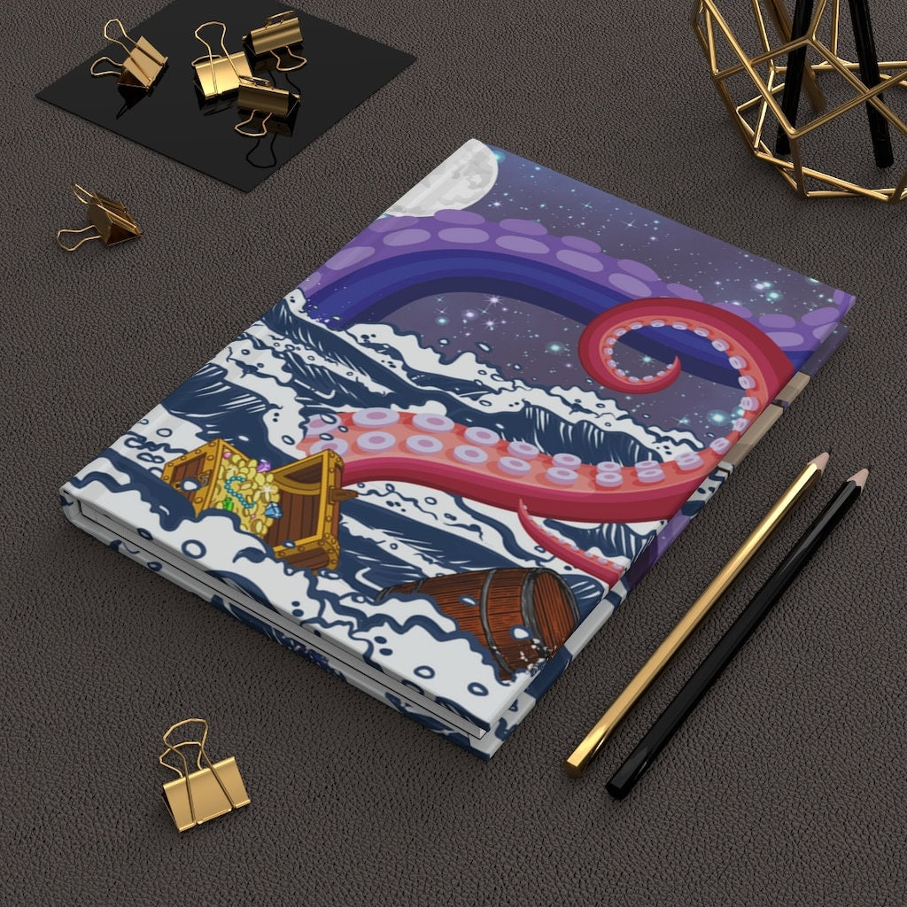 Not So Jolly Roger - Sea Creature & Pirates - 150 pages (75 sheets) hard back lined notebook/journal |