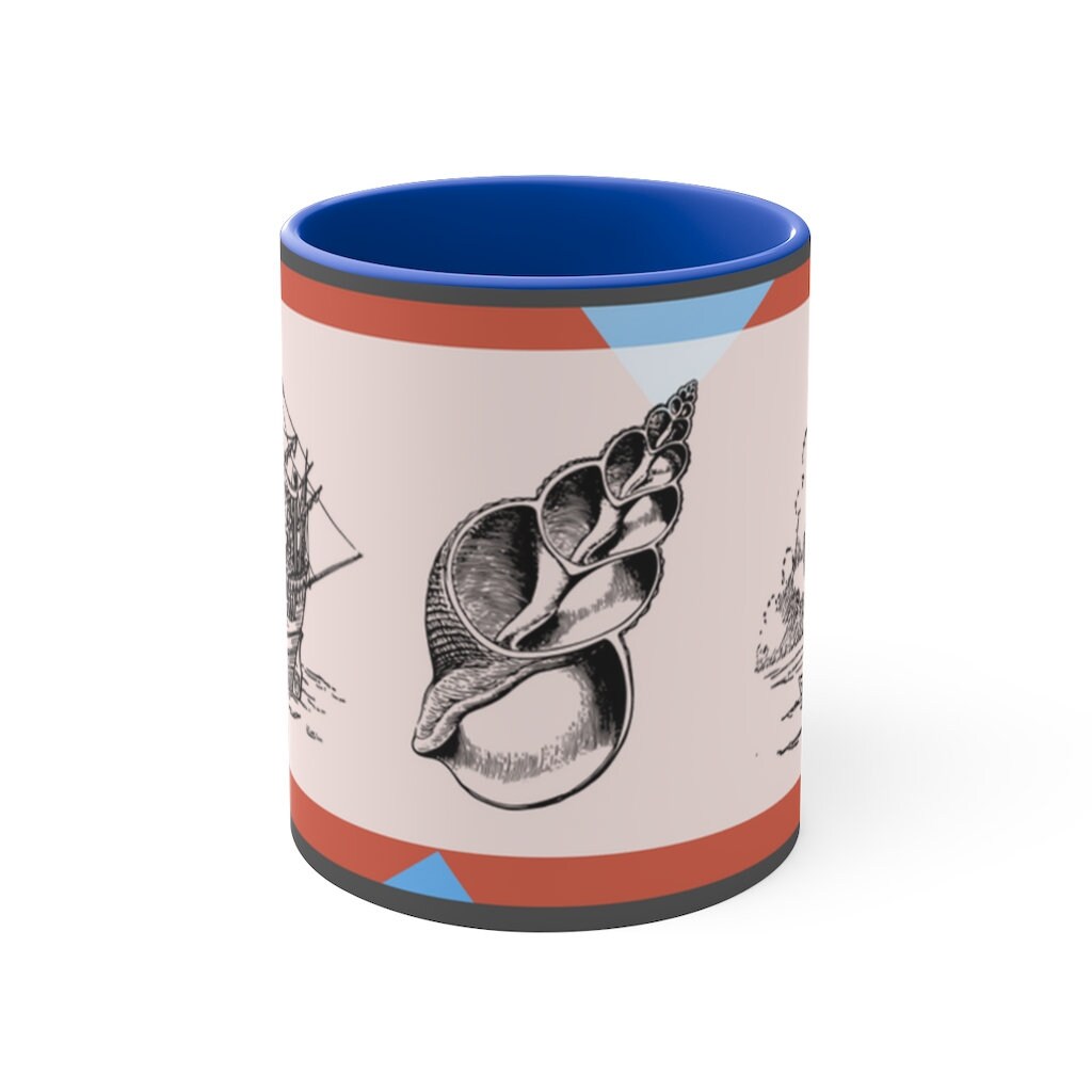 Sailing Antiquity 11oz {Navy Blue/Red}  |  Coffee Mug | Best Sea Farer Gift | Seascape