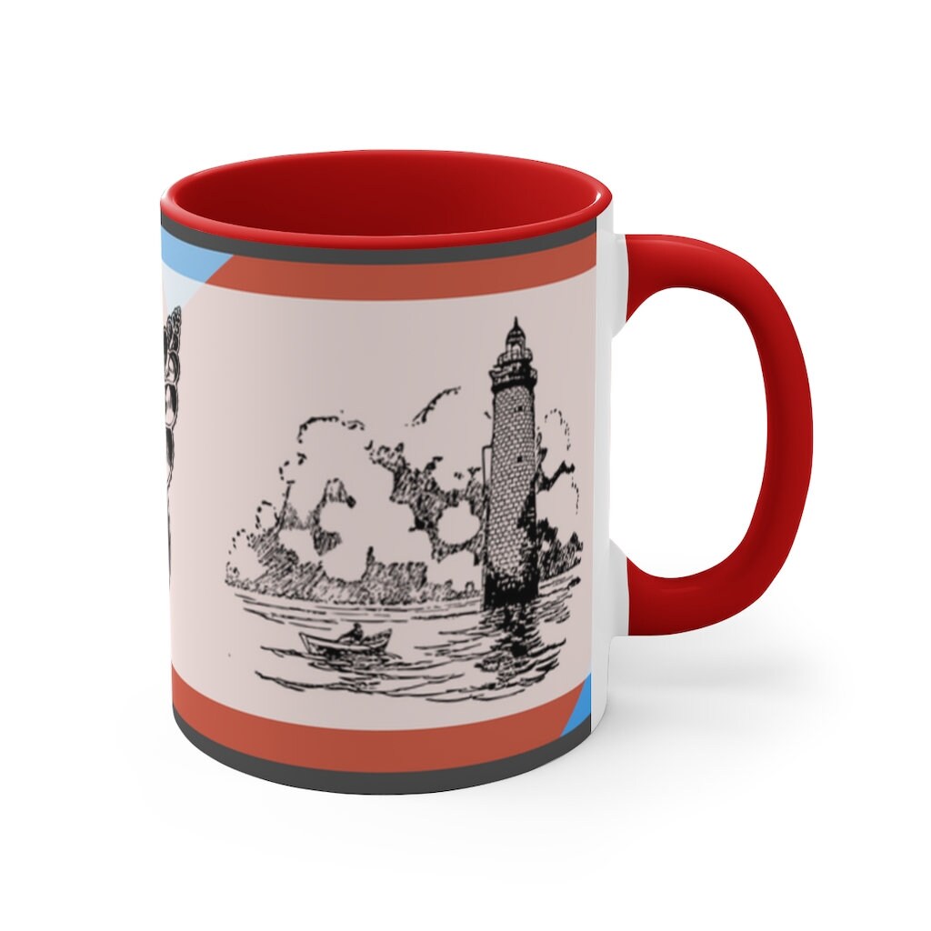 Sailing Antiquity 11oz {Navy Blue/Red}  |  Coffee Mug | Best Sea Farer Gift | Seascape