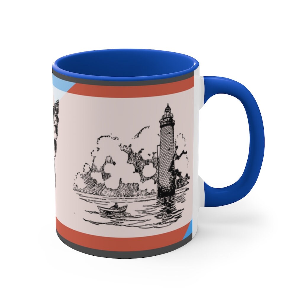 Sailing Antiquity 11oz {Navy Blue/Red}  |  Coffee Mug | Best Sea Farer Gift | Seascape
