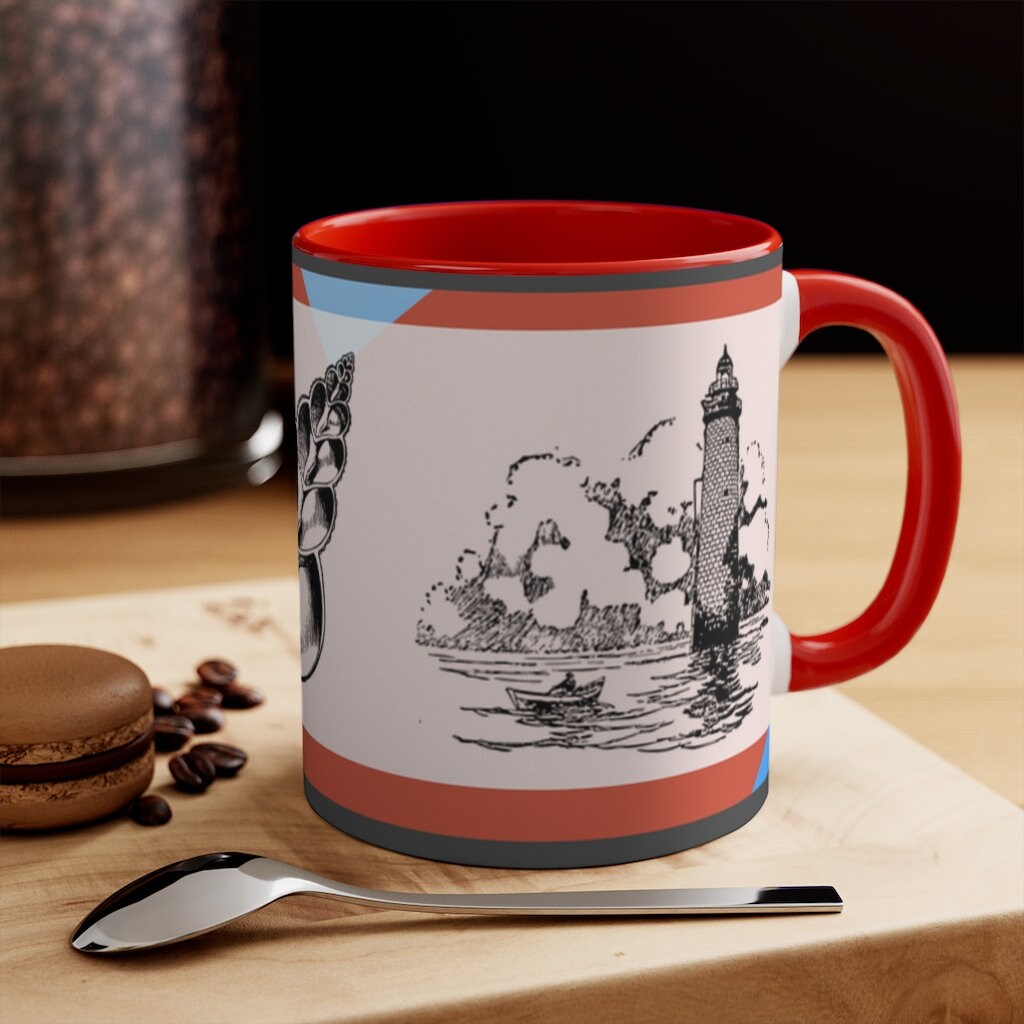 Sailing Antiquity 11oz {Navy Blue/Red}  |  Coffee Mug | Best Sea Farer Gift | Seascape