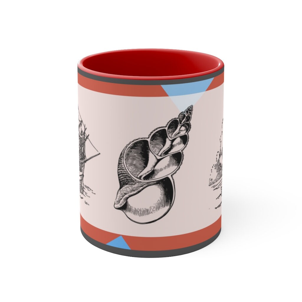 Sailing Antiquity 11oz {Navy Blue/Red}  |  Coffee Mug | Best Sea Farer Gift | Seascape