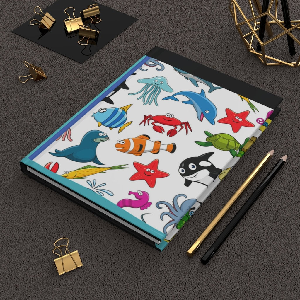Sea Creature Fishtank - 150 pages (75 sheets) hard back lined journal