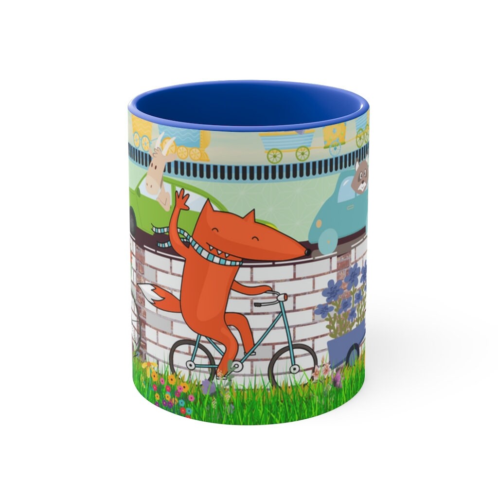 Daily Commute - 11oz {Navy Blue/Red/Pink/Green}  | Forest Animals | Fox | Bear| Rabbit on Bicycles