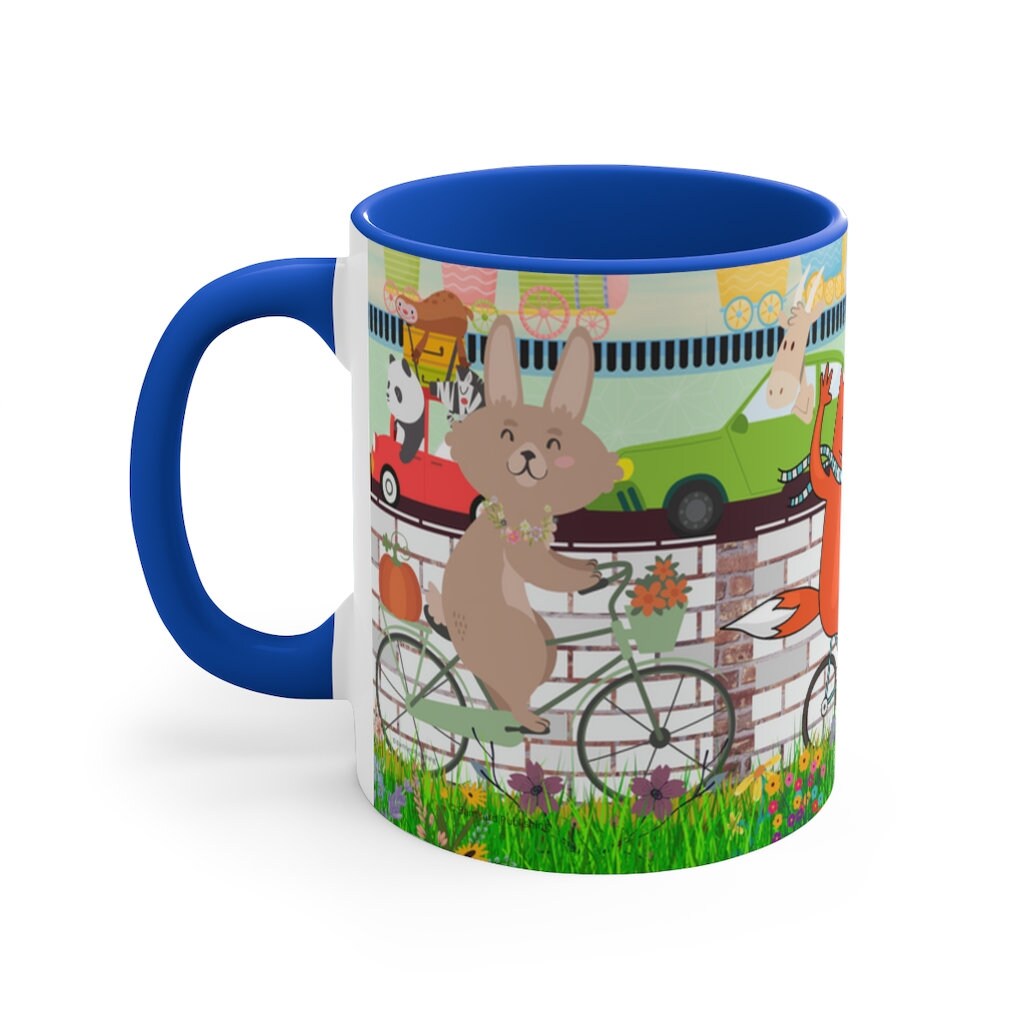 Daily Commute - 11oz {Navy Blue/Red/Pink/Green}  | Forest Animals | Fox | Bear| Rabbit on Bicycles