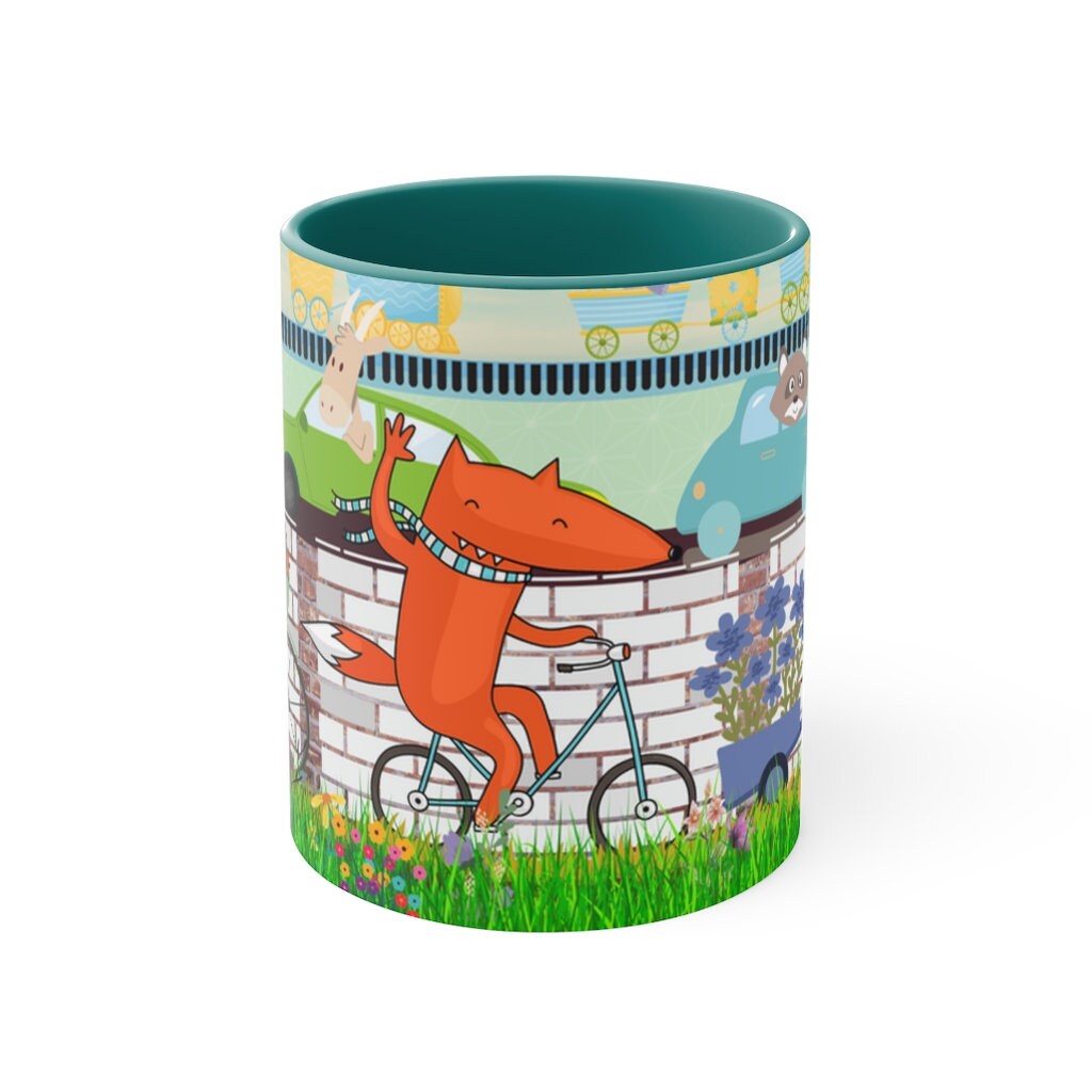 Daily Commute - 11oz {Navy Blue/Red/Pink/Green}  | Forest Animals | Fox | Bear| Rabbit on Bicycles