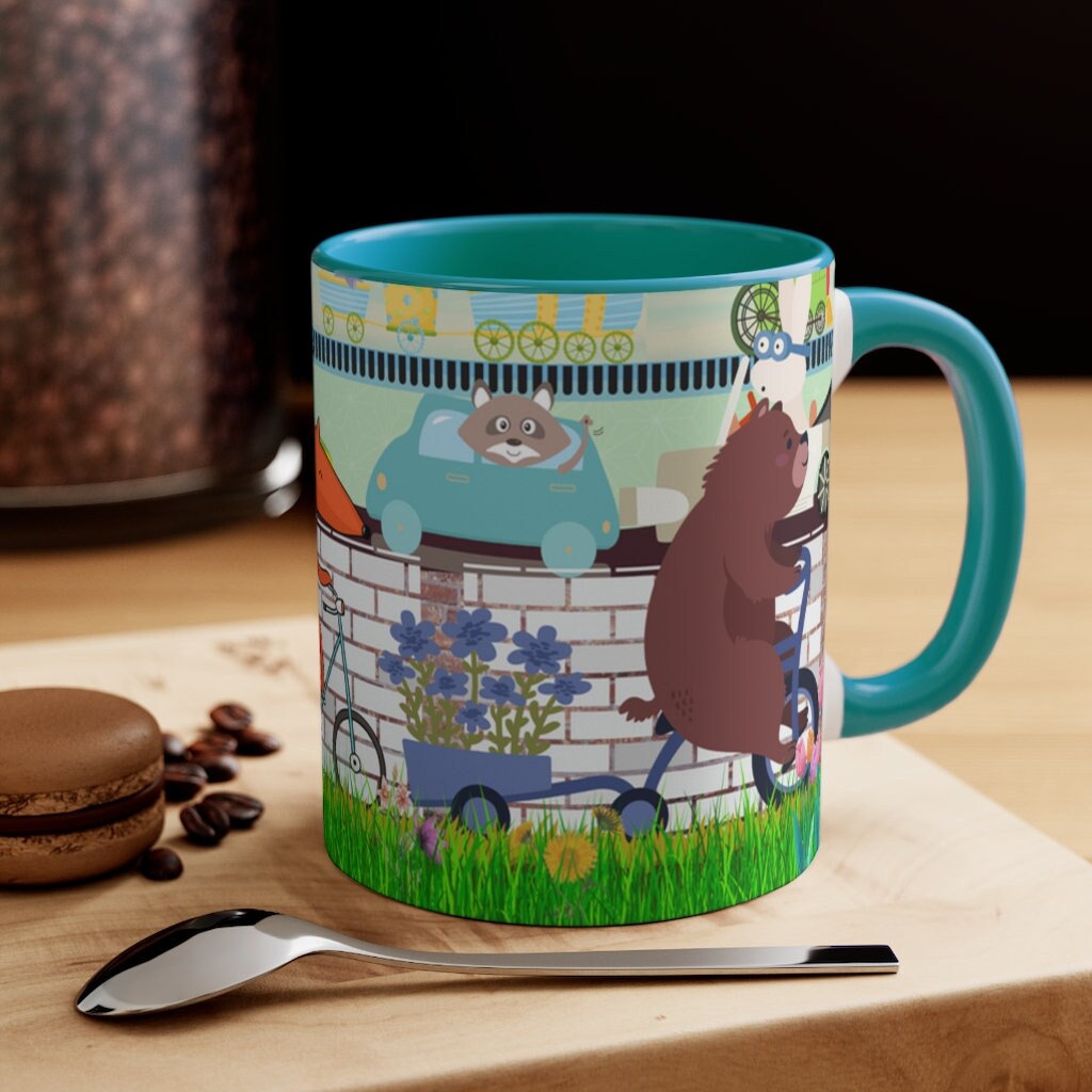 Daily Commute - 11oz {Navy Blue/Red/Pink/Green}  | Forest Animals | Fox | Bear| Rabbit on Bicycles