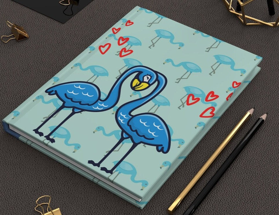 Blue Flamingos In Love  - Lined 75 page Journal