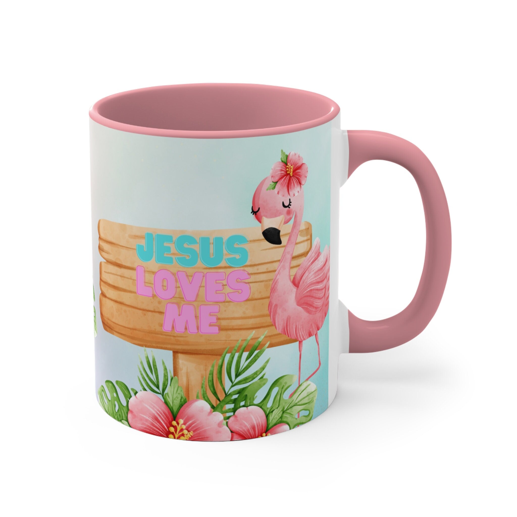 Jesus Loves Me -Flamingo Coffee Mug - 11oz {Navy Blue/Red/Pink/Green}