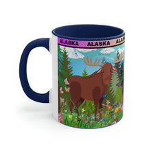 Load image into Gallery viewer, ALASKA  Coffee Mug, 11oz; Summer and Winter Alaskan Moose and Fishing Design
