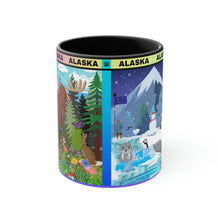 Load image into Gallery viewer, ALASKA  Coffee Mug, 11oz; Summer and Winter Alaskan Moose and Fishing Design
