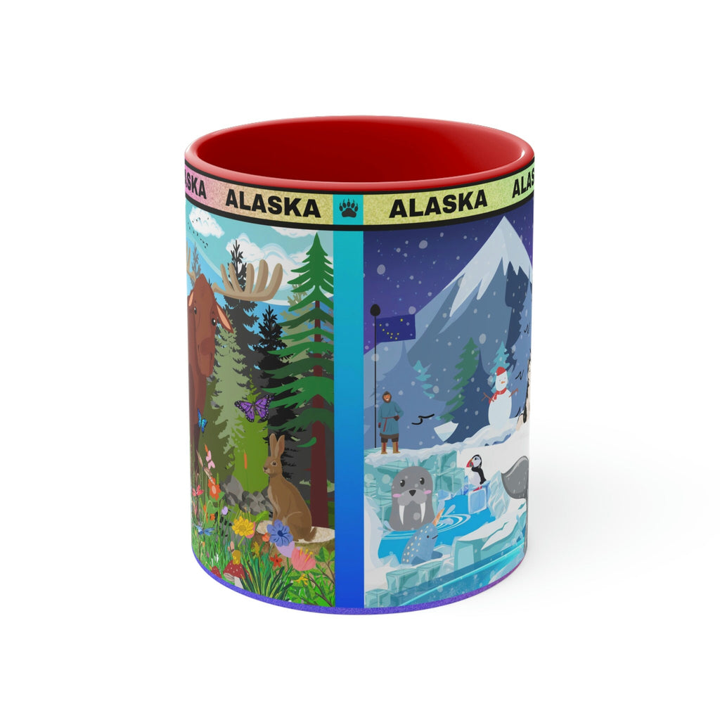 ALASKA  Coffee Mug, 11oz; Summer and Winter Alaskan Moose and Fishing Design