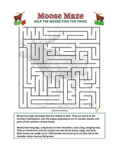 Load image into Gallery viewer, Printable  Moose Maze (Difficulty: Regular) - 1 page in color, 1 page B&amp;W, 1 Answer Key - 8.5&quot; x 11&quot; - Fun Printable Maze For Kids!
