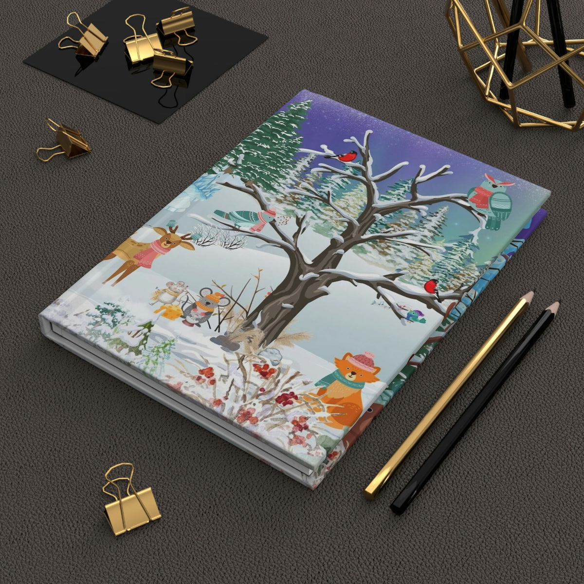 Winter Whimsy Skating Party - 150 pages (75 sheets) hard backed lined journal