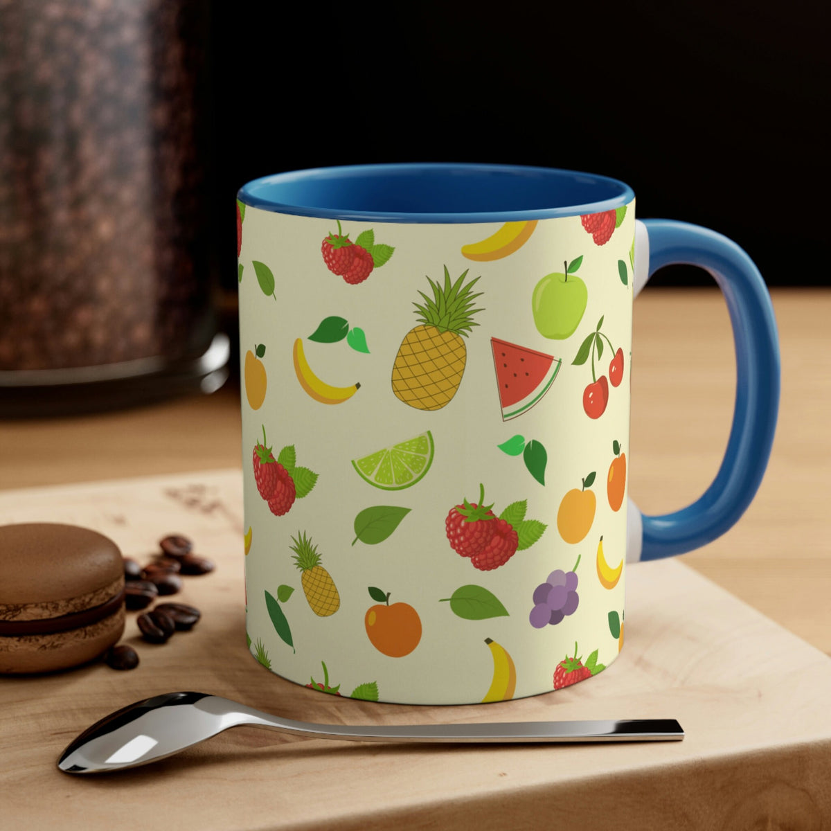 1960's Retro Fruit Coffee Cup   11oz Ceramic Mug with Color interior - Wallpapered with Fruits!
