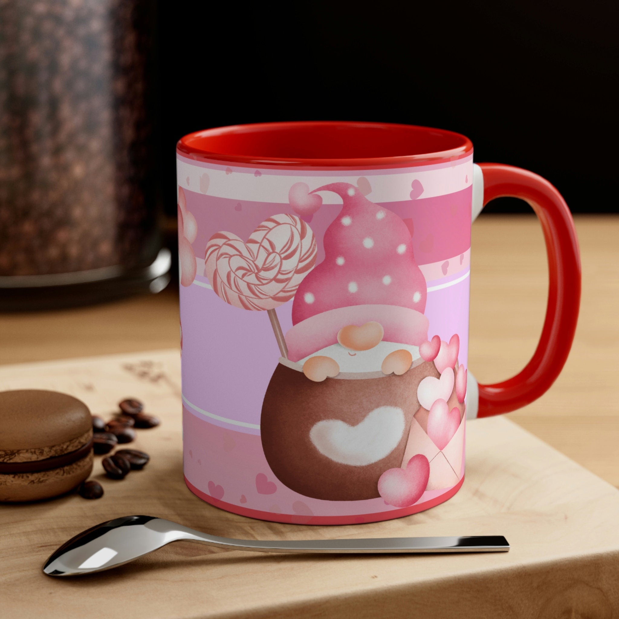 Valentines Day Gnomes ,"Have Love, Will Travel"  11oz Ceramic Mug with Color interior