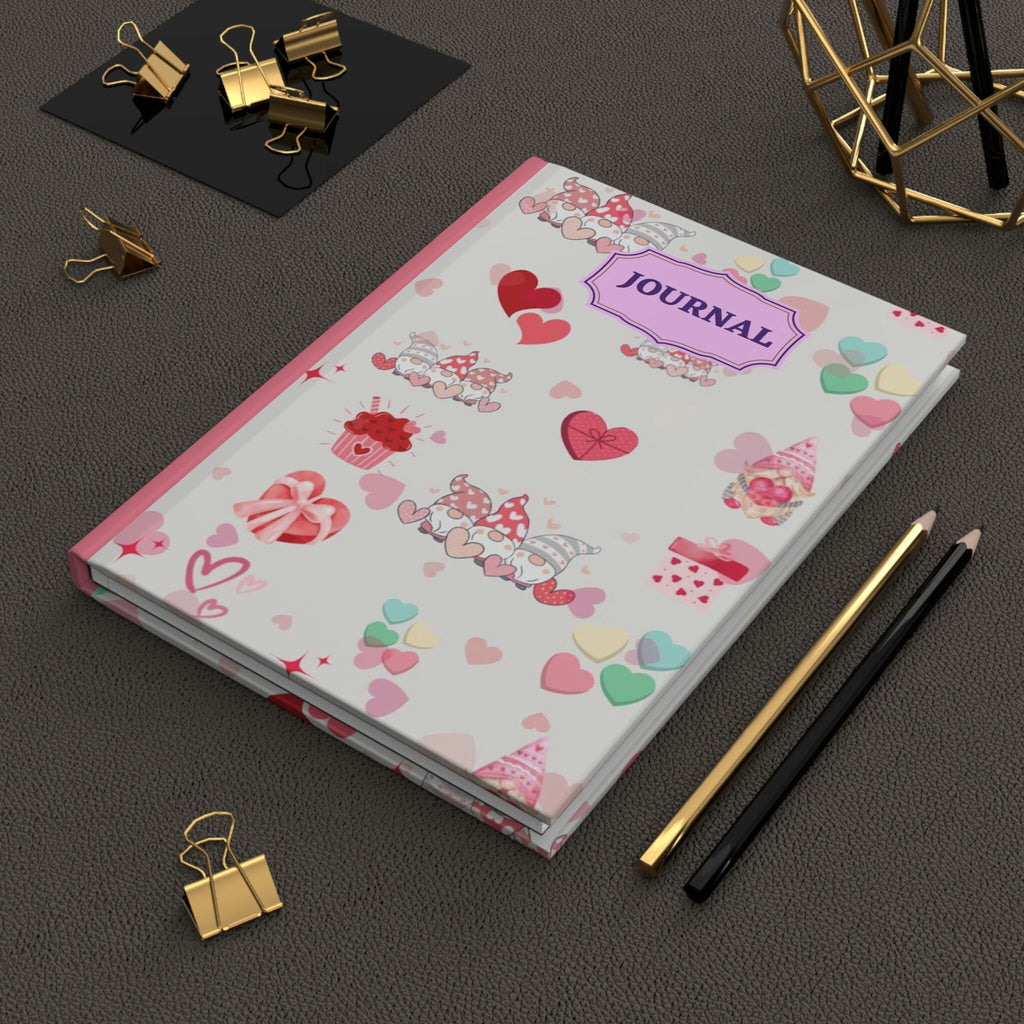 Valentine's Day Gnome Journal - 150 page (75 sheets) Line Hardback Journal