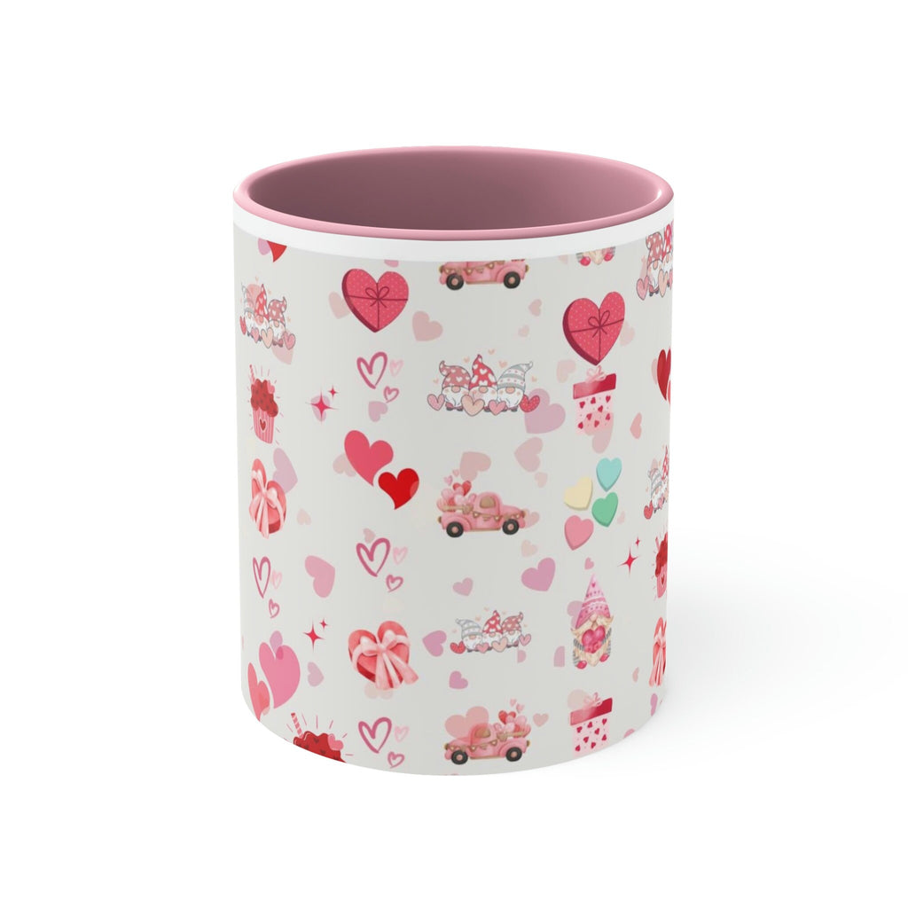 Valentines Day Gnomes and Candy , 11oz Ceramic Mug with Color interior