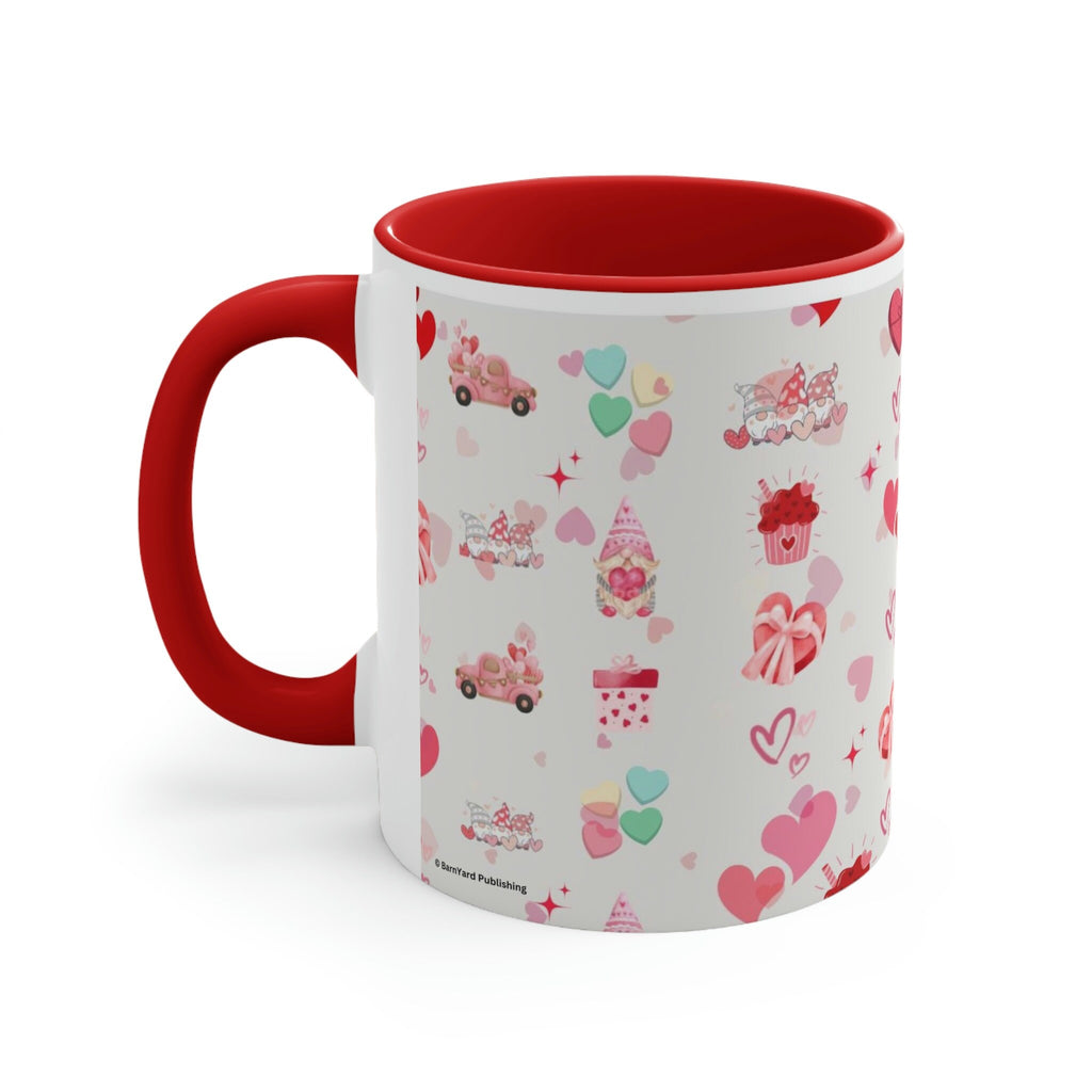 Valentines Day Gnomes and Candy , 11oz Ceramic Mug with Color interior