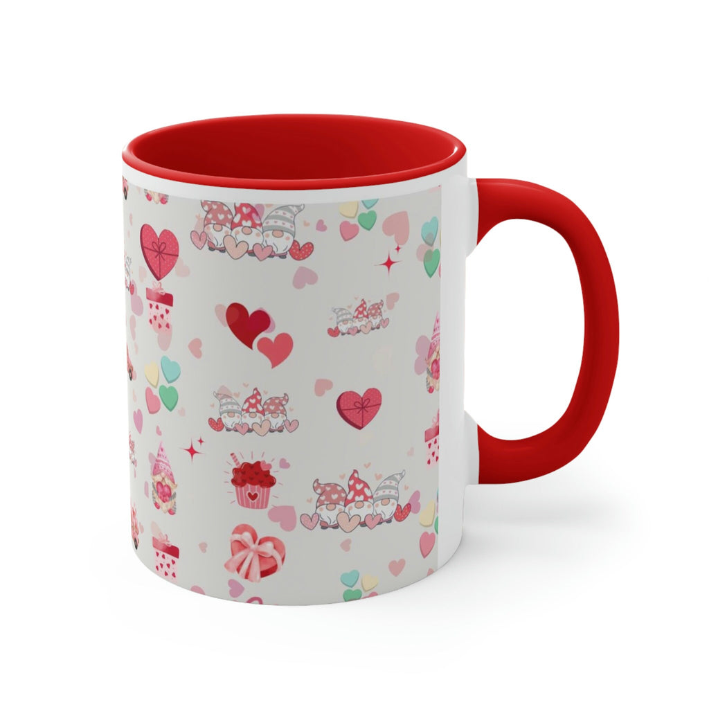 Valentines Day Gnomes and Candy , 11oz Ceramic Mug with Color interior