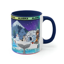 Load image into Gallery viewer, ALASKA  Coffee Mug, 11oz; Summer and Winter Alaskan Moose and Fishing Design
