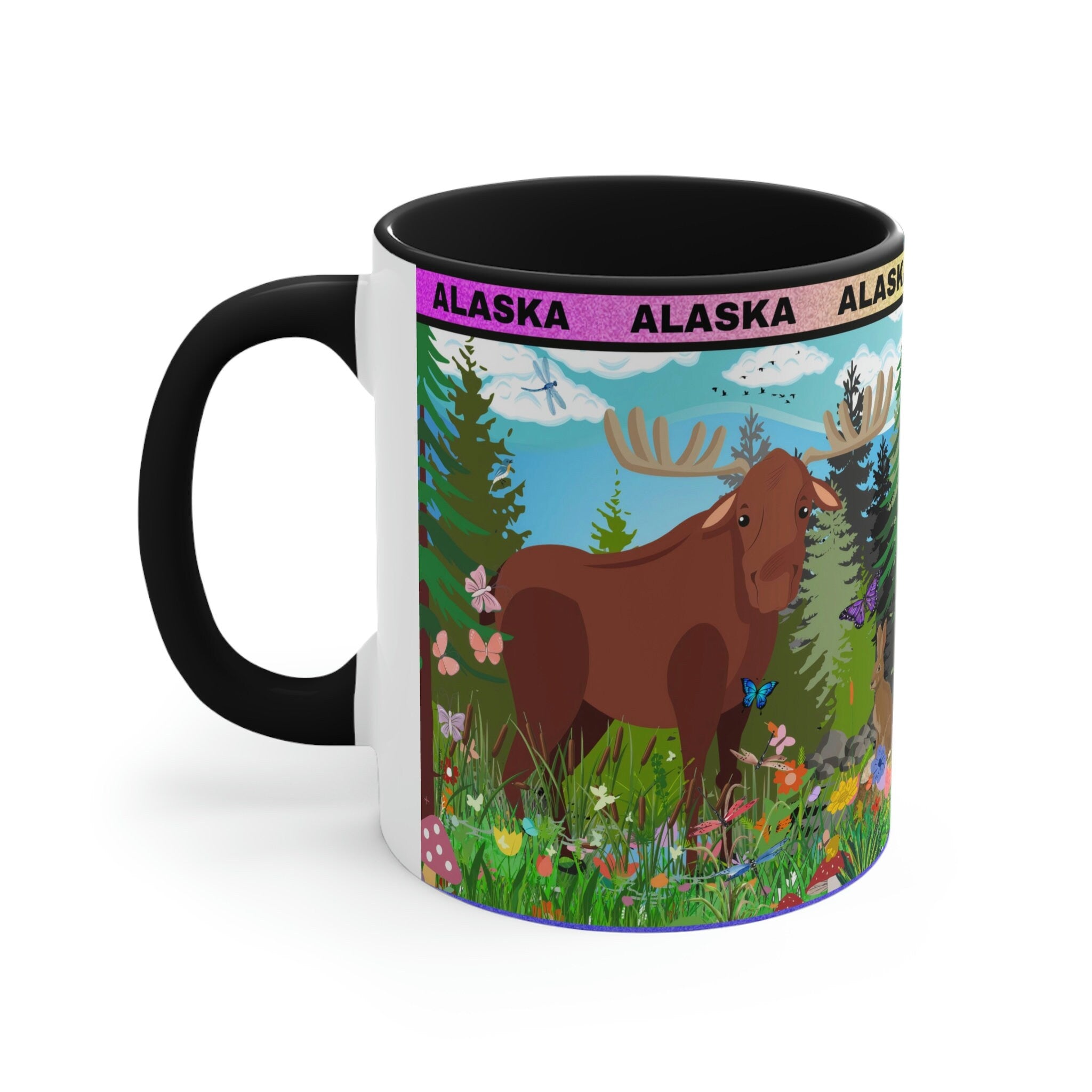 ALASKA  Coffee Mug, 11oz; Summer and Winter Alaskan Moose and Fishing Design