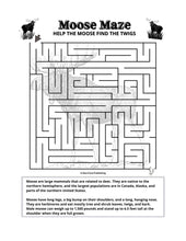 Load image into Gallery viewer, Printable  Moose Maze (Difficulty: Regular) - 1 page in color, 1 page B&amp;W, 1 Answer Key - 8.5&quot; x 11&quot; - Fun Printable Maze For Kids!
