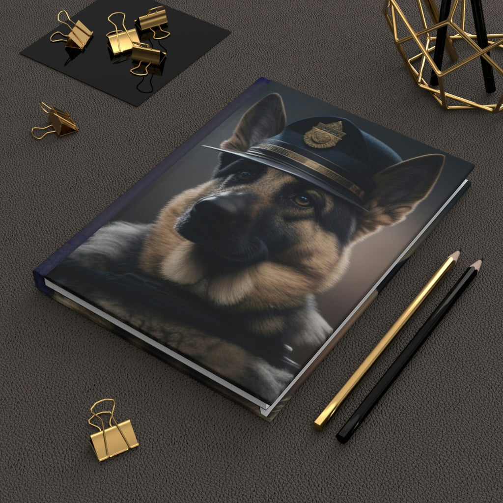 German Shepherd Police Dogs, - 150 page (75 sheets) Line Hardback Journal