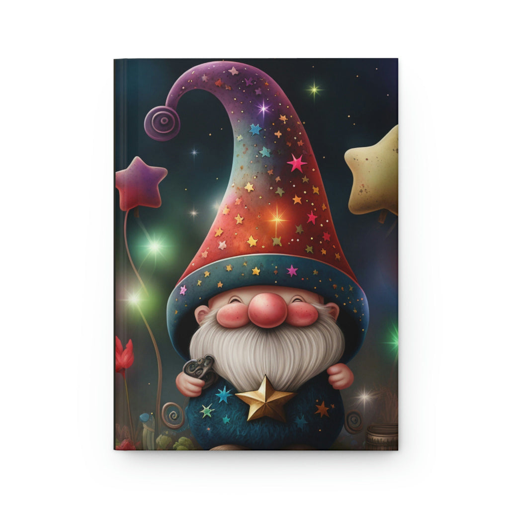 Rainbow Garden Gnome, - 150 page (75 sheets) Line Hardback Journal