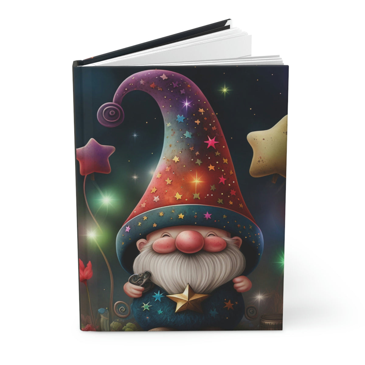 Rainbow Garden Gnome, - 150 page (75 sheets) Line Hardback Journal