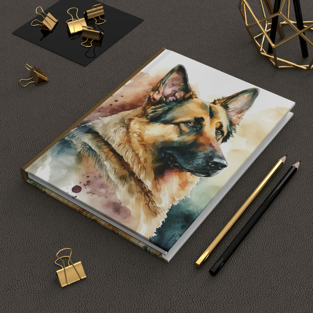 German Shepherd , - 150 page (75 sheets) Line Hardback Journal