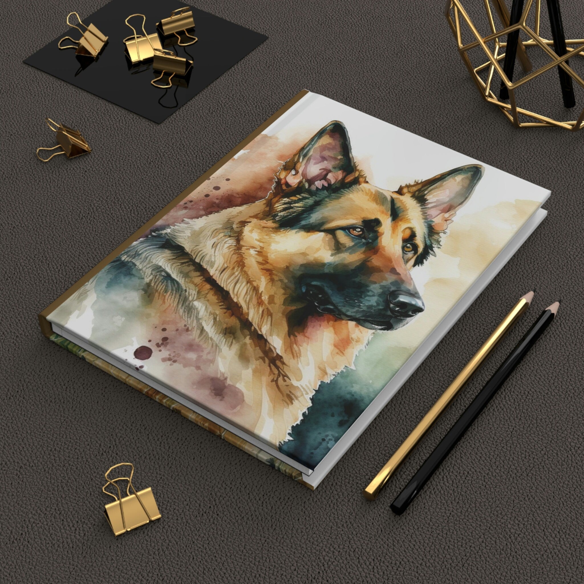 German Shepherd , - 150 page (75 sheets) Line Hardback Journal