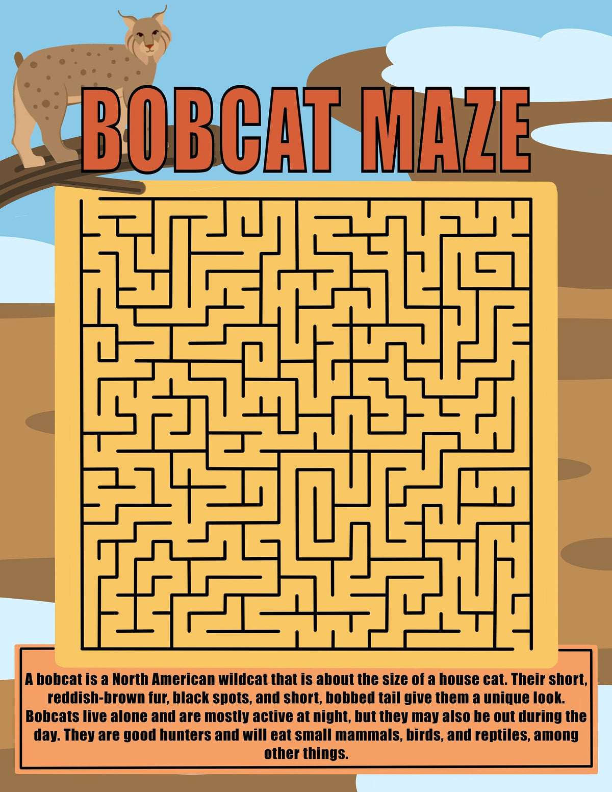 1 Printable "Bobcat" Maze  - 8.5" x 11" - 1 Puzzles + 1 Answers | Digital Maze | Printable Maze for Kids