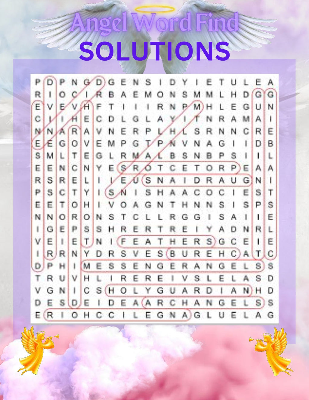 Printable Angel Word Search  1 Puzzle + 1 Answer Printable Game and Puzzle for Kids, Teachers, Teens, and Adults