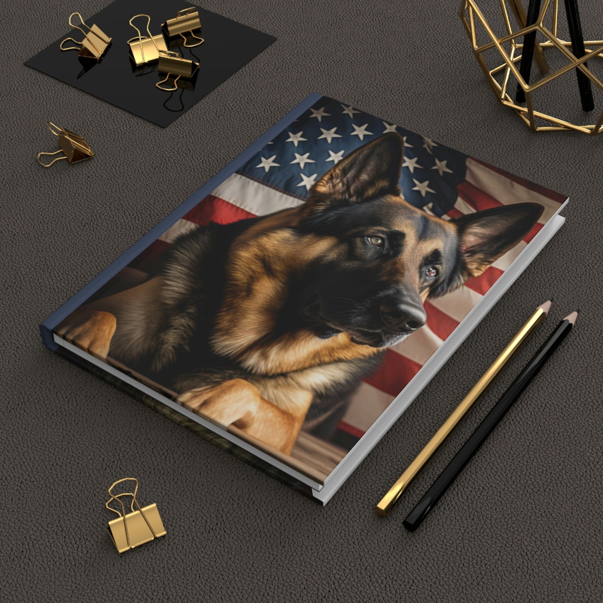 German Shepherd Flag, Patriotic Journal - 150 page (75 sheets) Lined Hardback Journal