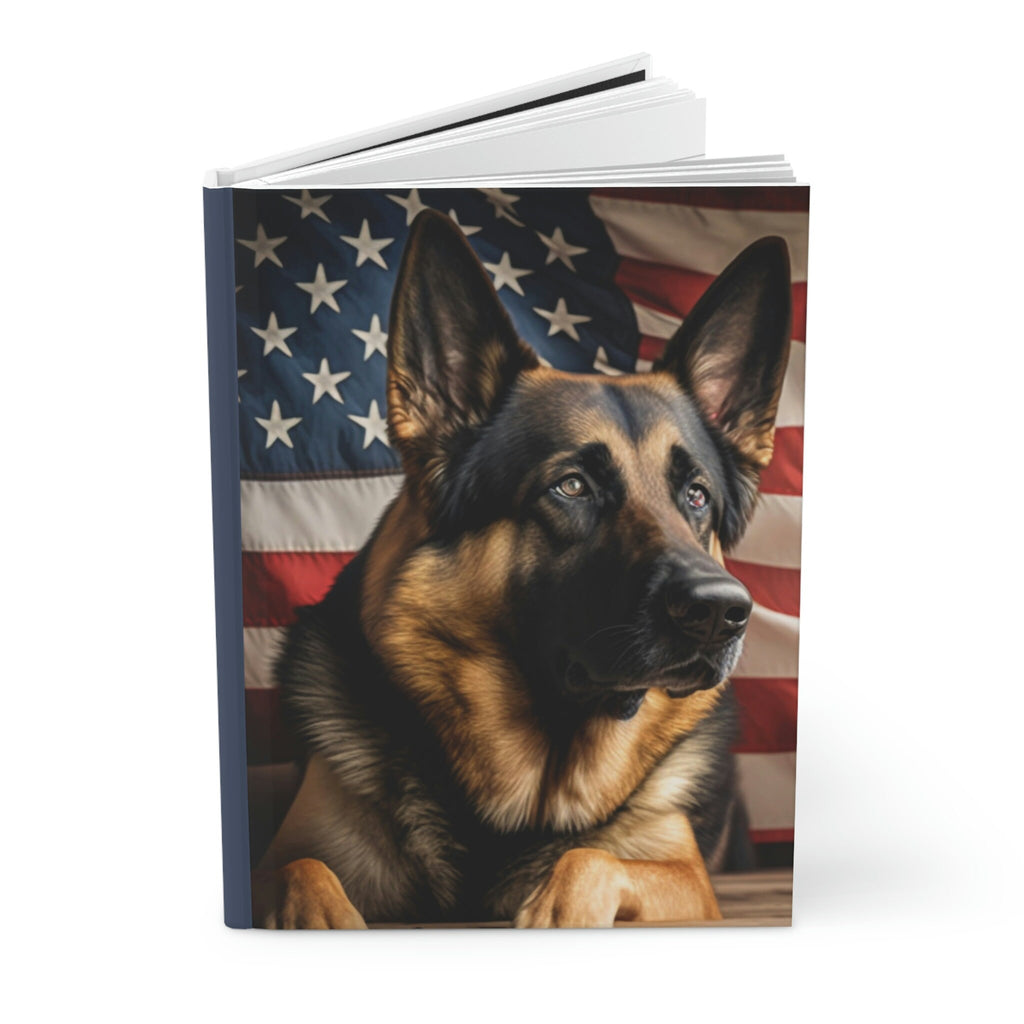 German Shepherd Flag, Patriotic Journal - 150 page (75 sheets) Lined Hardback Journal
