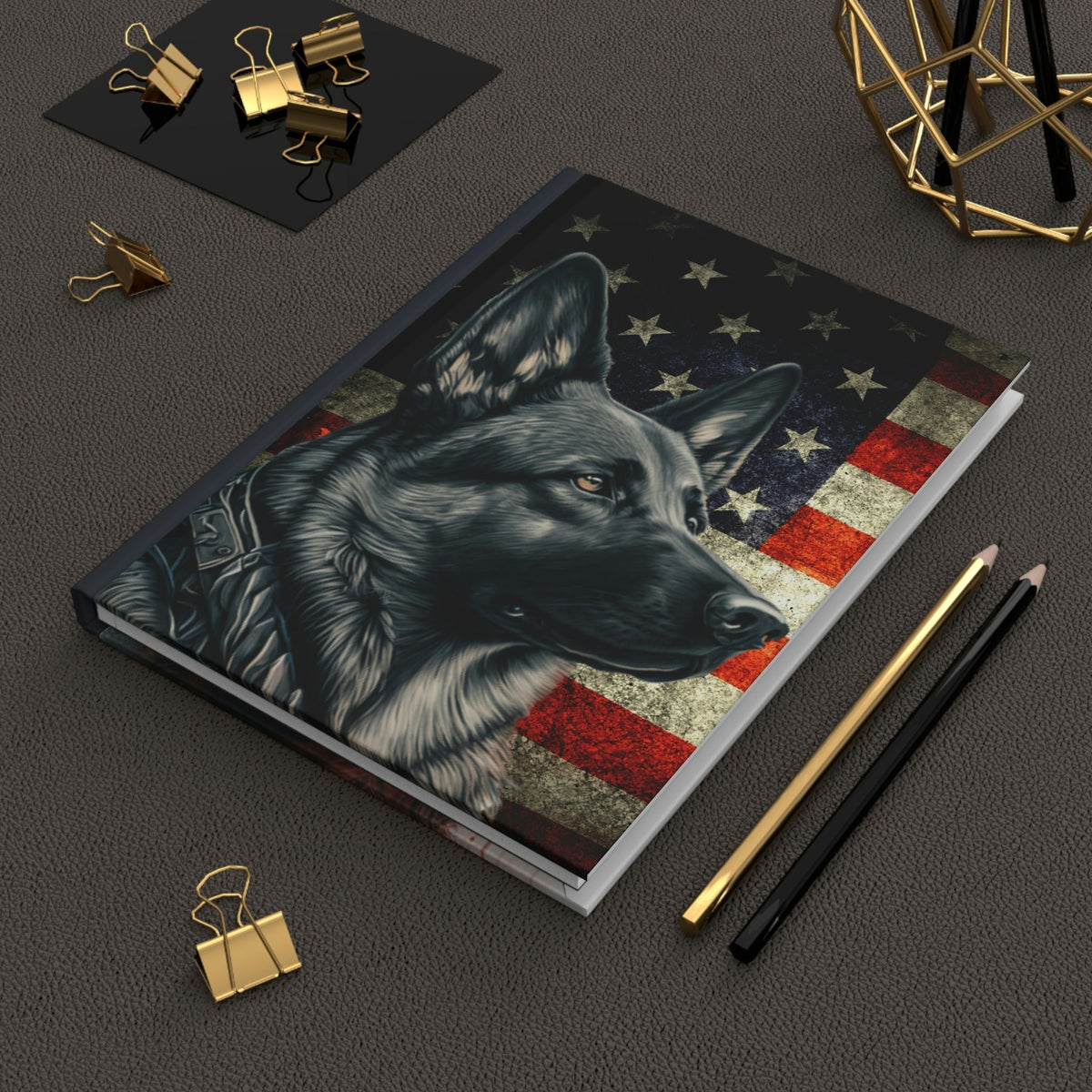 Grey German Shepherd - 150 page (75 sheets) Lined Hardback Journal | Patriotic German Shepherd | Grey German Shepherd
