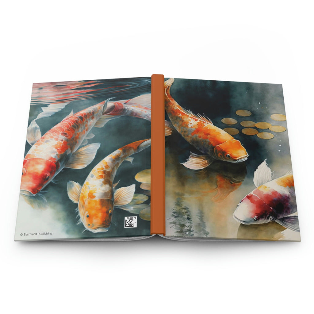 Koi Fish Pond, - 150 page (75 sheets) Line Hardback Journal