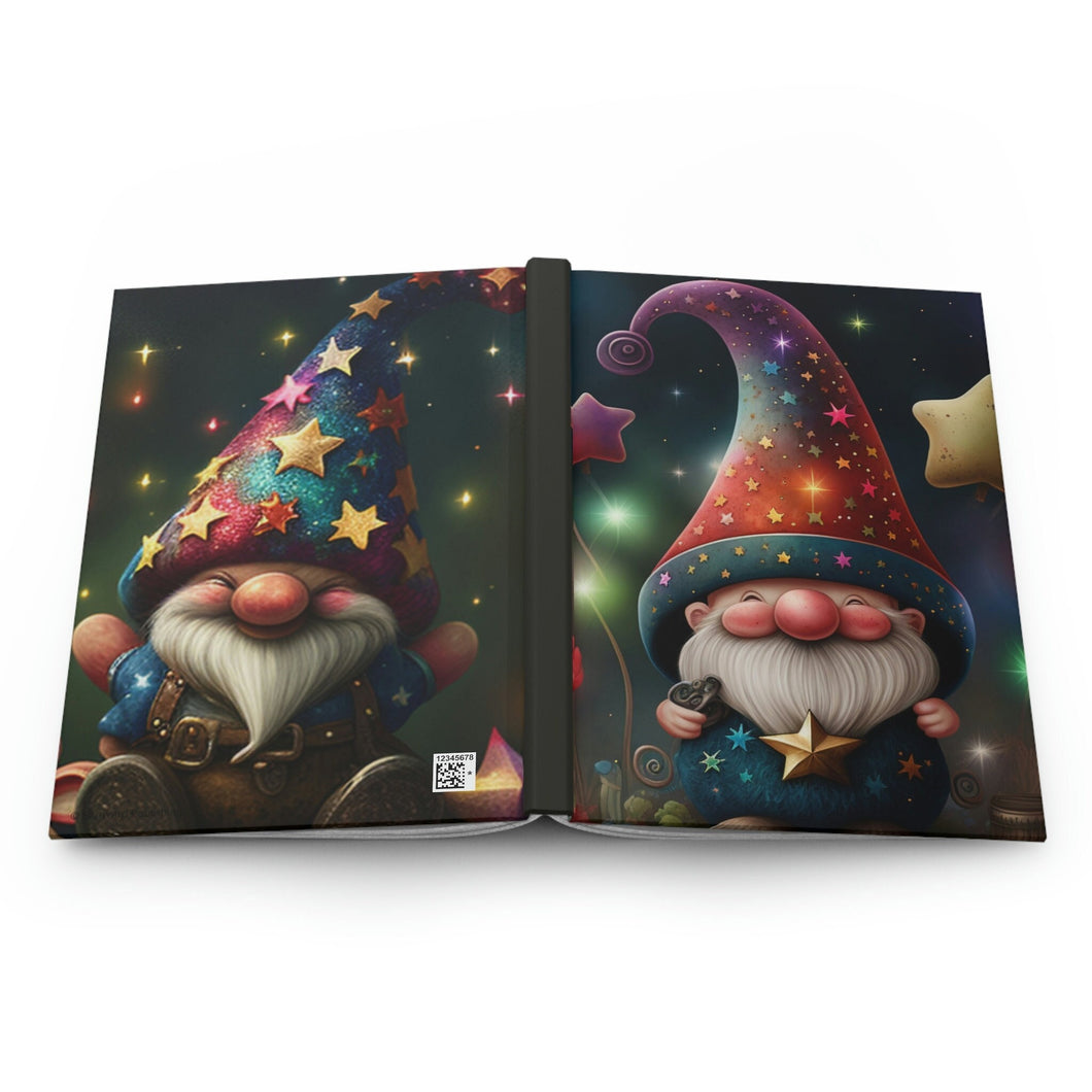 Rainbow Garden Gnome, - 150 page (75 sheets) Line Hardback Journal