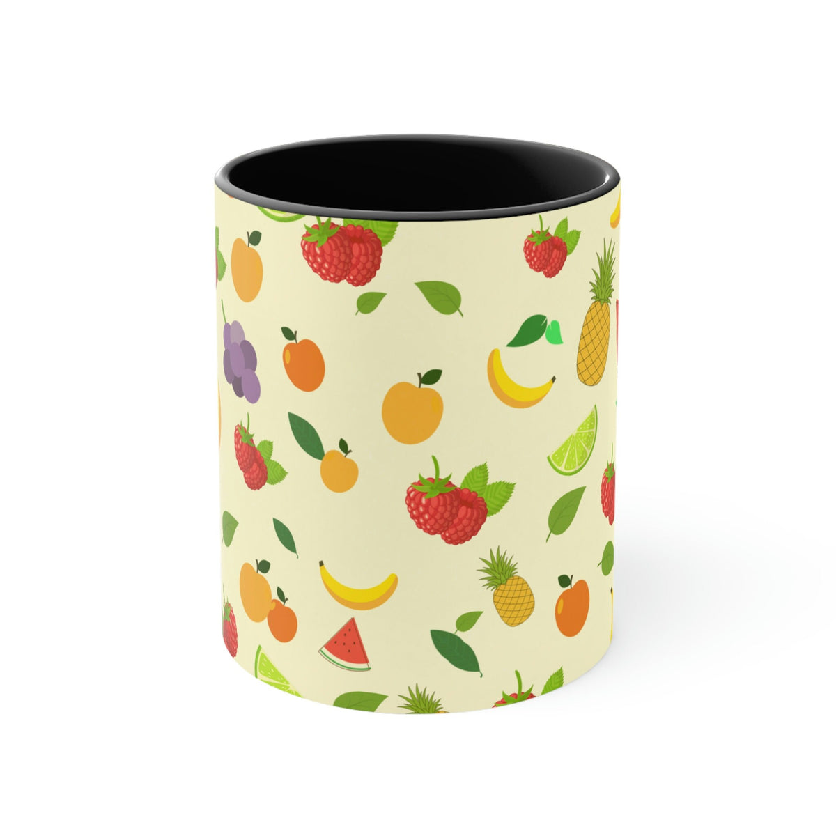 1960's Retro Fruit Coffee Cup   11oz Ceramic Mug with Color interior - Wallpapered with Fruits!