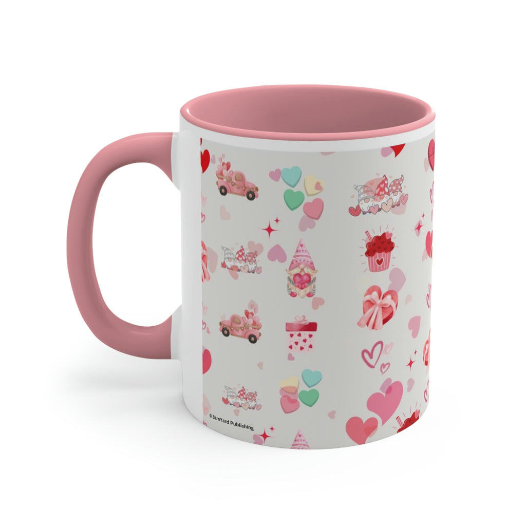 Valentines Day Gnomes and Candy , 11oz Ceramic Mug with Color interior