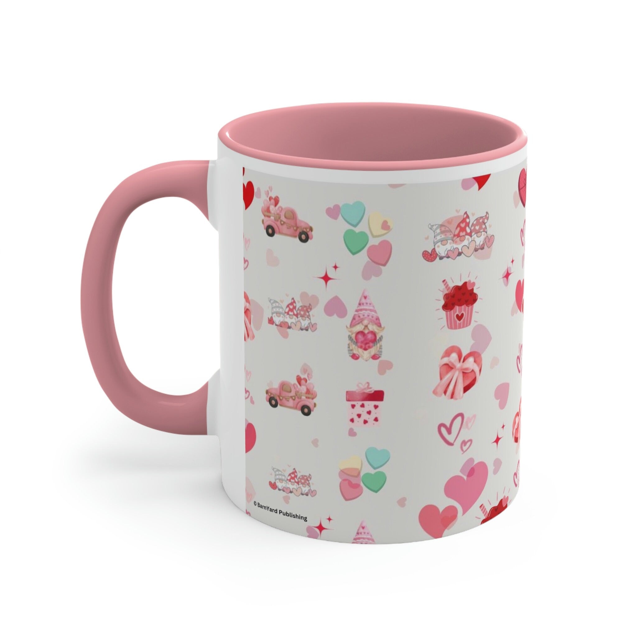 Valentines Day Gnomes and Candy , 11oz Ceramic Mug with Color interior