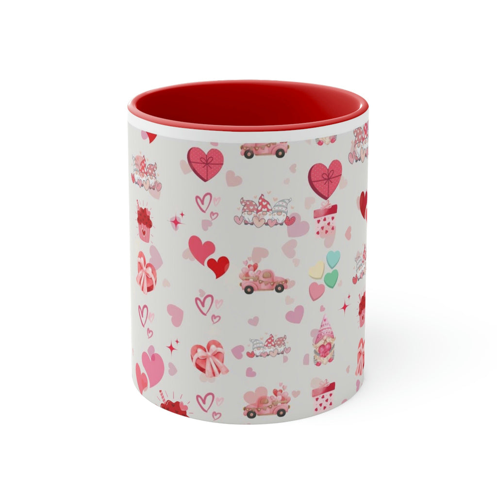 Valentines Day Gnomes and Candy , 11oz Ceramic Mug with Color interior